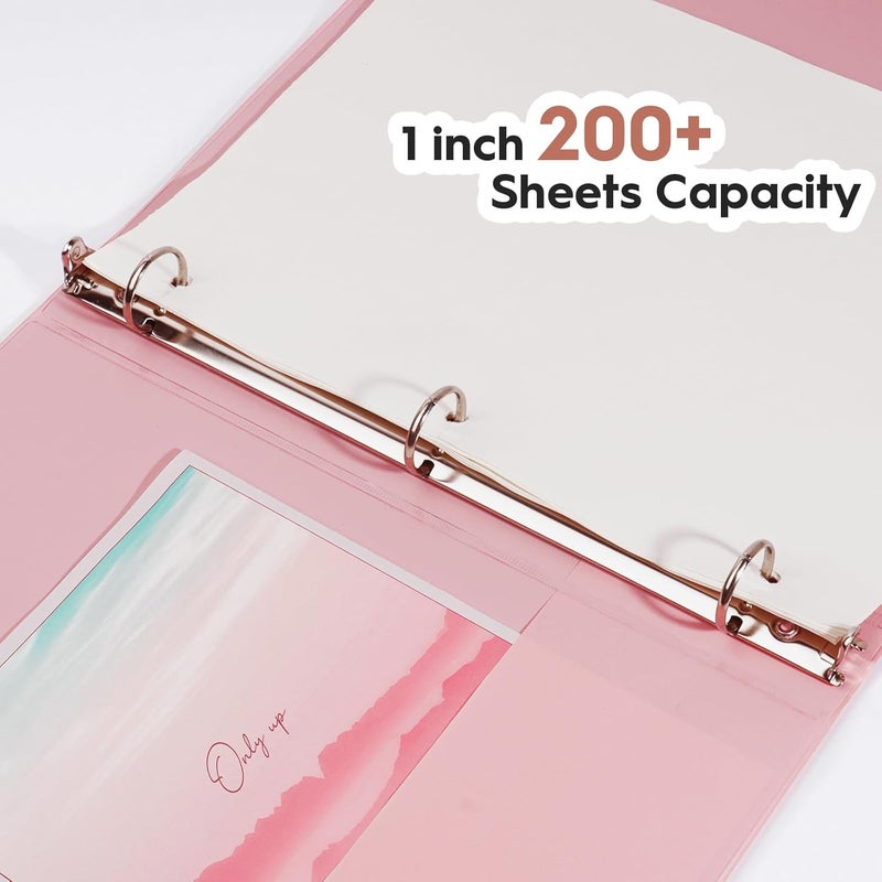 COMIX Standard 3 Ring Binder 1 inch with Clear View Cover, 1" Round Ring View Binder Holds 200 Sheets of US Letter Size Paper for School Office Supplies, 6 Pack (Pink) - Image 4